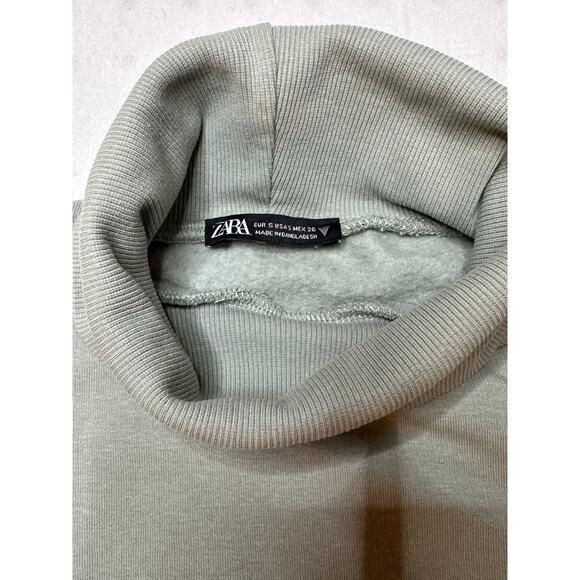 ZARA Women’s Sage Green High Neck Sweatshirt Size Small | Fleece Lined Pullover - Picture 2 of 6